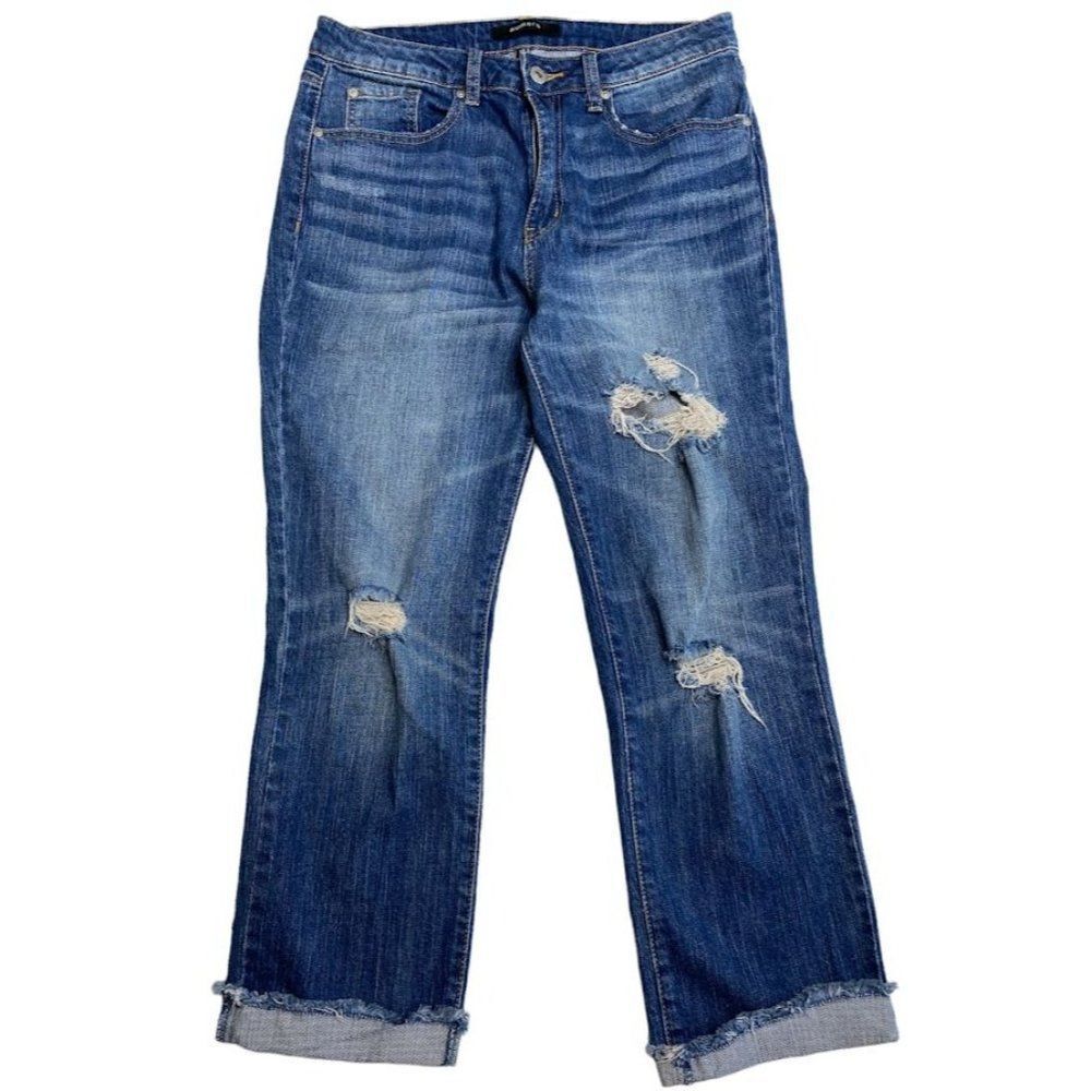 Numero Dark Wash Distressed Cropped‎ Capri Boyfriend Jeans Sz 29 or 8